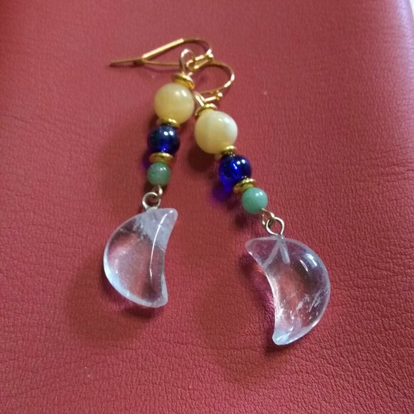 Playful Quartz Moon Dangle Earrings! - Picture 9 of 13
